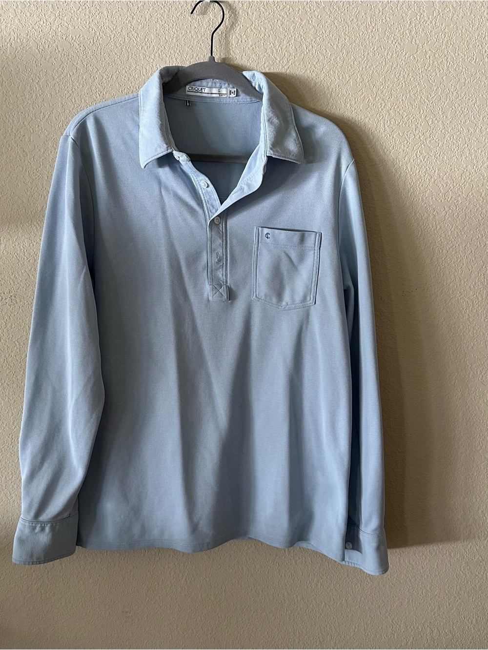 Criquet Pale Blue Long-Sleeve Polo 100% Pima Cotton size Large Slim Fit